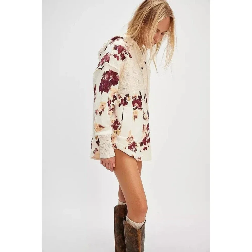 Free People Bali Bring Me Roses Sherpa Pullover Hoodie Top Sweatshirt S 277075